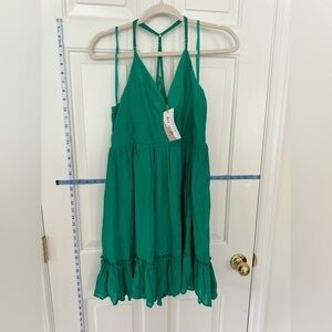 New In Sleeveless Lattice back Green dress, Large
